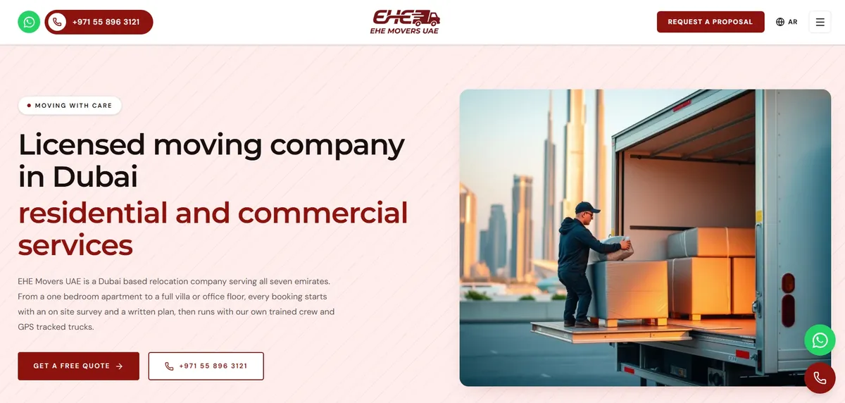 EHE Movers UAE landing page